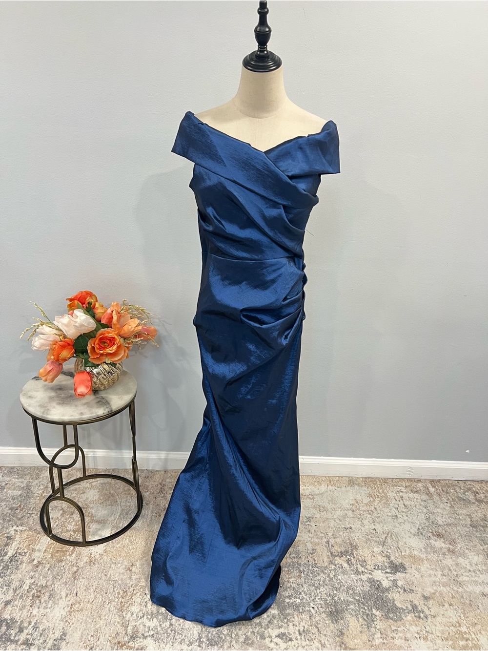Xscape Royal Blue Off The Shoulder Ruched Maxi Formal Gown Size 10 - Defected